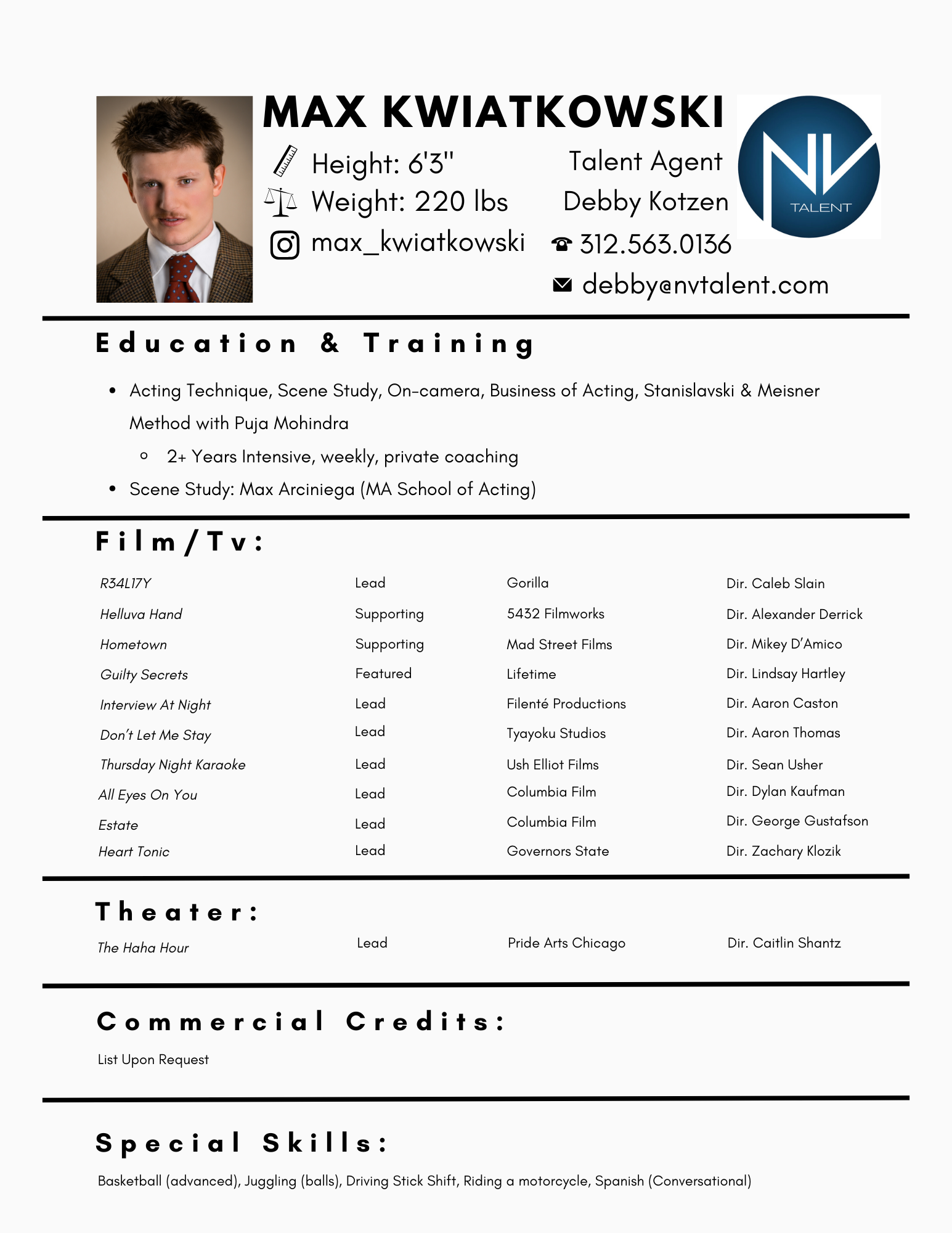Max Kwiatkowski — Acting resume (NV Talent)
